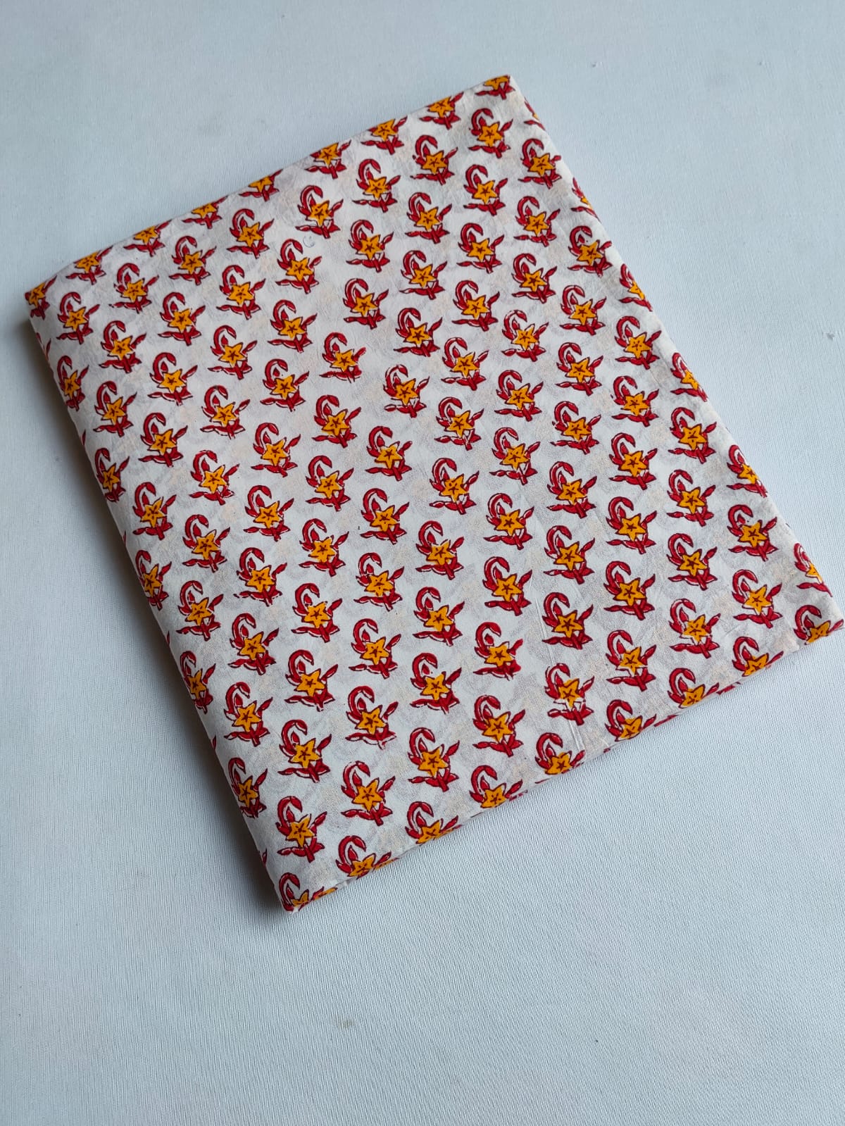 Off White Floral Motif Sanganeri Block Print Pure Cotton Fabric From Tulsi Prints