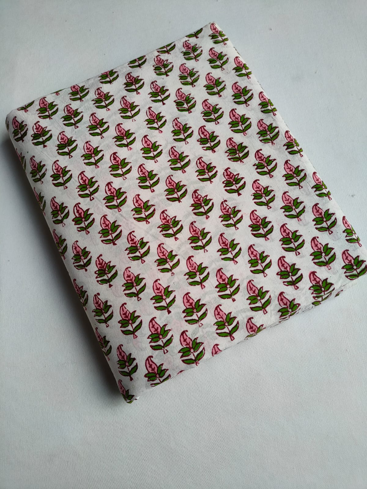 White Pink Paisley Leaf Sanganeri Print Pure Cotton Fabric From Tulsi Prints
