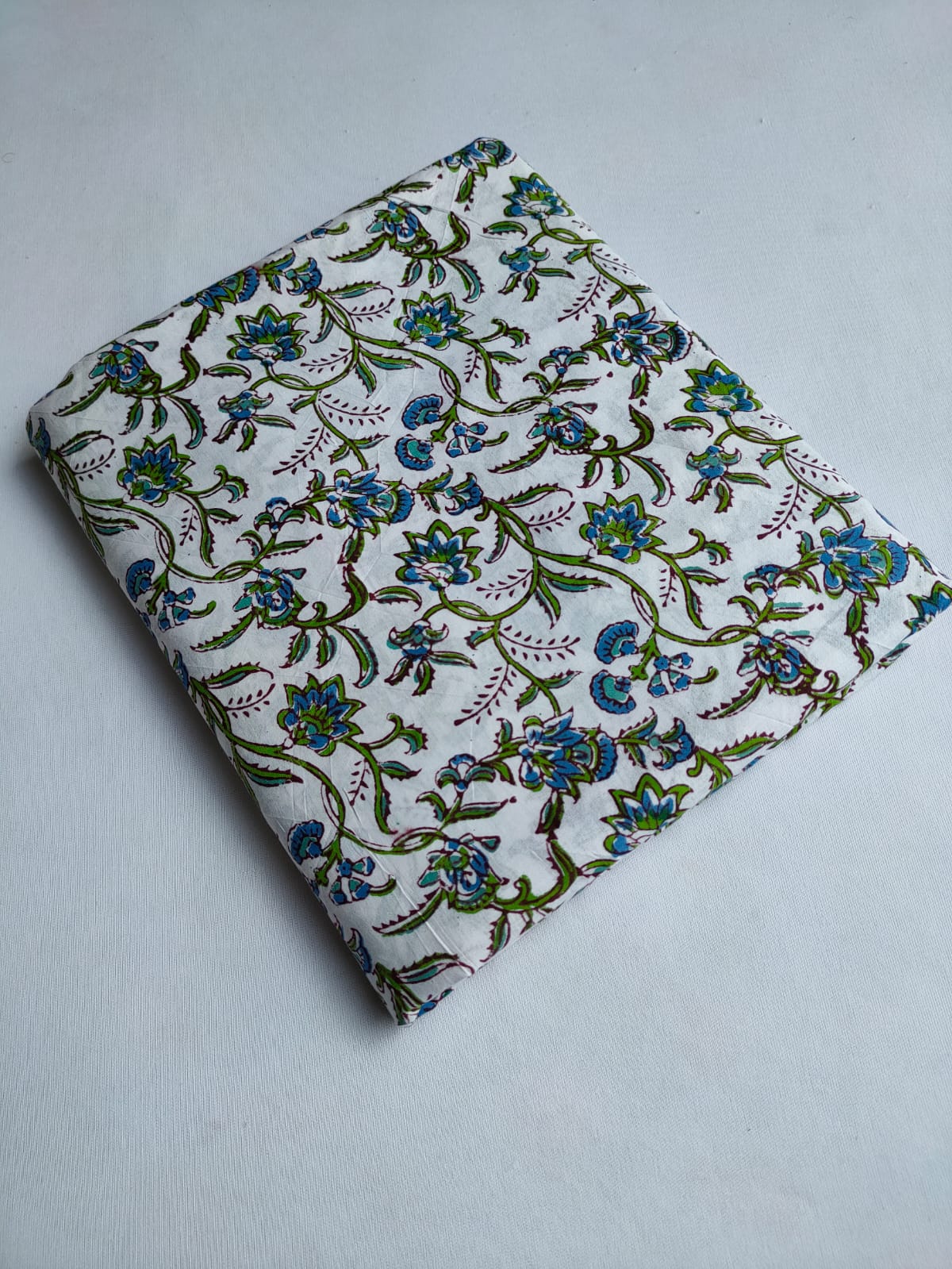White Blue Floral Vine Sanganeri Hand Block Print Pure Cotton Fabric Fabric From Tulsi Prints
