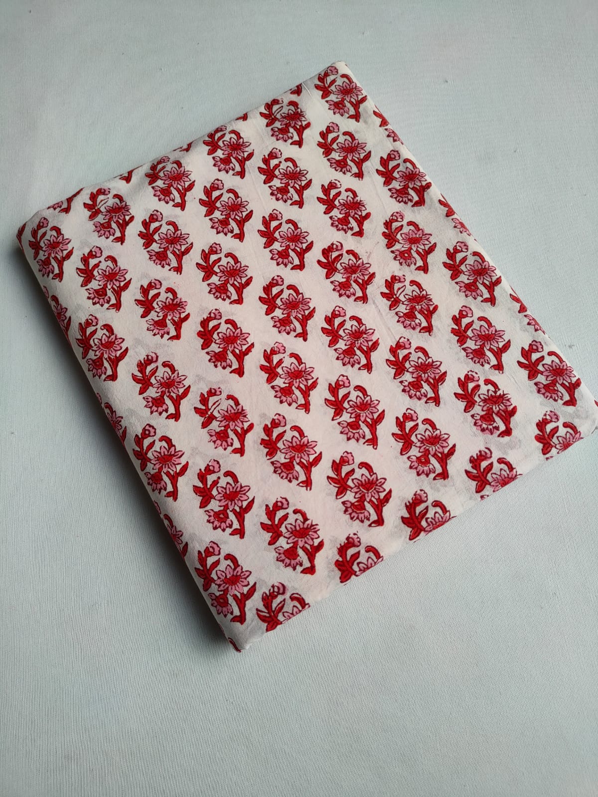 Off White Red Floral Boota Sanganeri Hand Block Print Pure Cotton Fabric From Tulsi Prints
