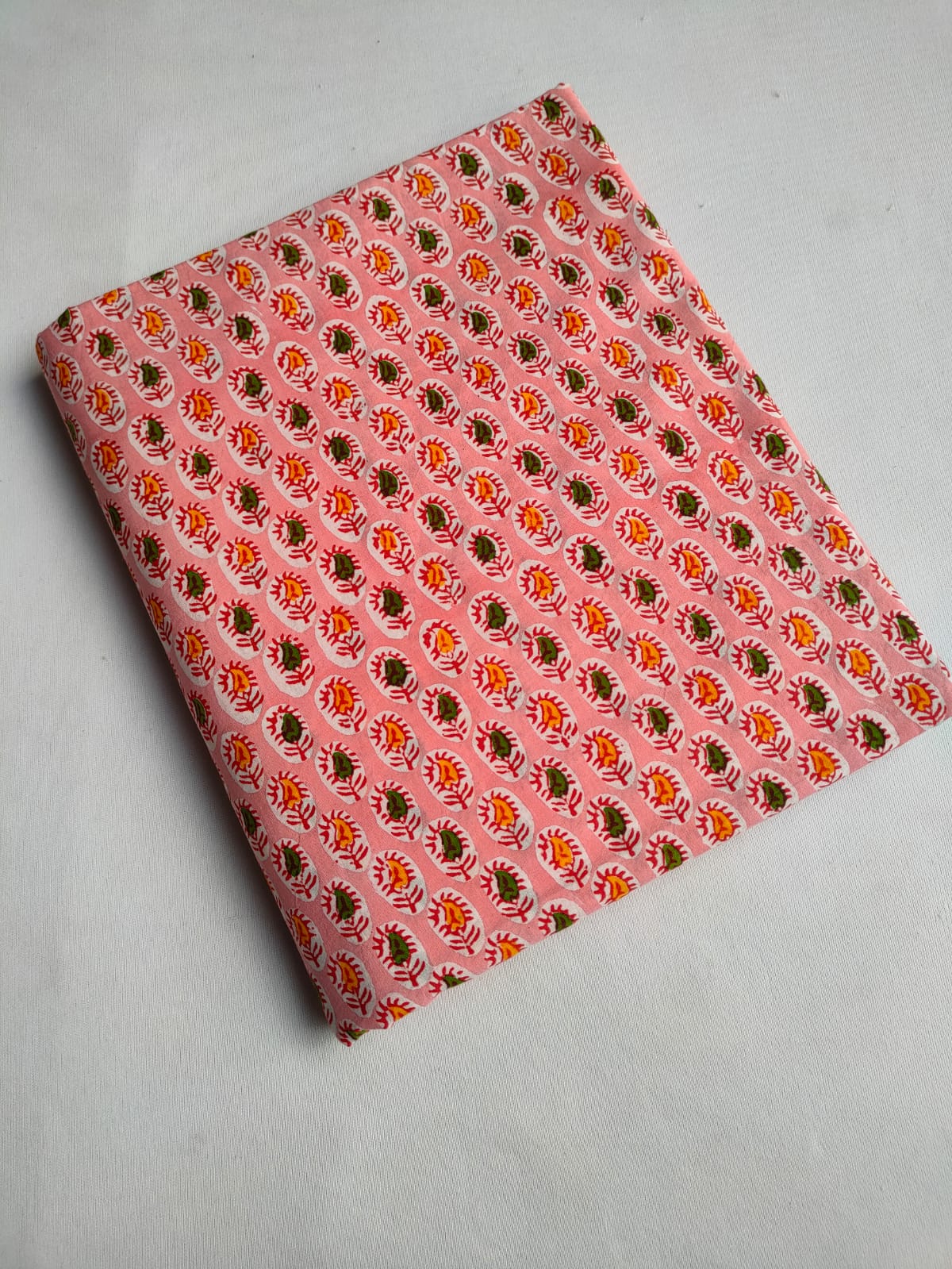 Pink Paisley Motif Sanganeri Hand Block Print Pure Cotton Fabric From Tulsi Prints
