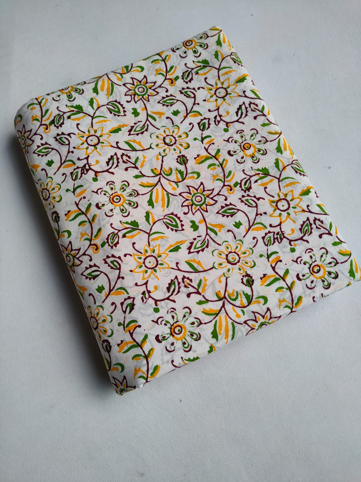 Off White Floral Vine Jaipuri Hand Block Print Pure Cotton Fabric From Tulsi Prints