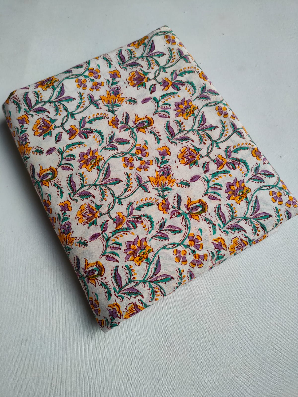 Off White Floral Vine Jaipuri Hand Block Print Pure Cotton Fabric From Tulsi Prints