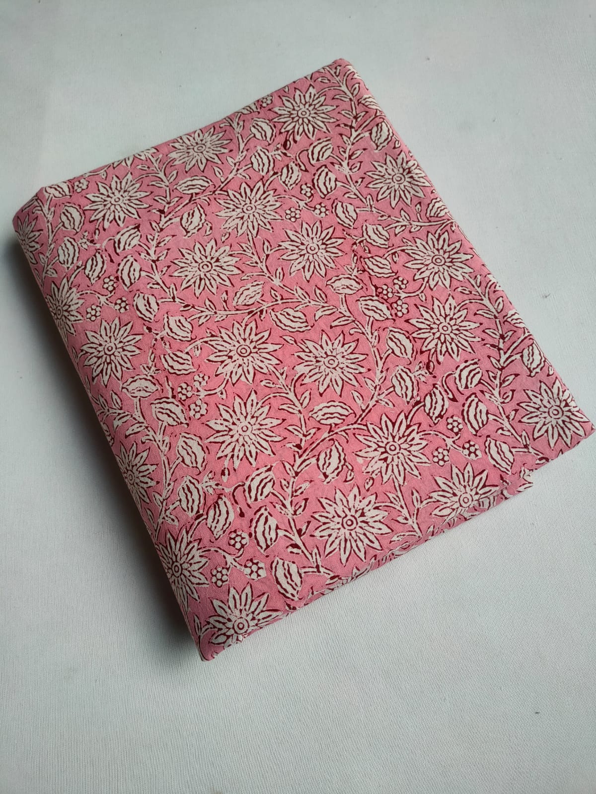 Pink Floral Vine Sanganeri Block Print Pure Cotton Fabric From Tulsi Prints