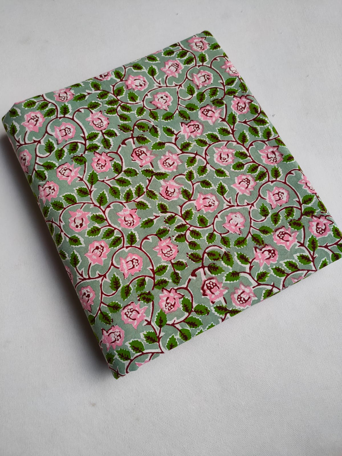Sage Green Floral Vine Sanganeri Hand Block Print Pure Cotton Fabric From Tulsi Prints
