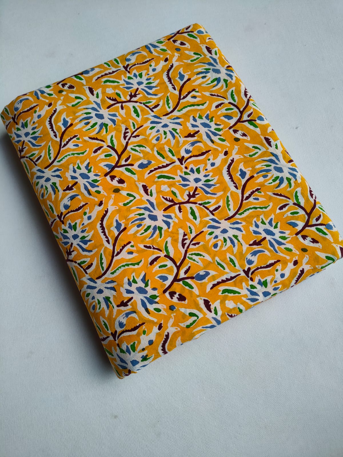 Yellow Floral Vine Jaipuri Block Print Pure Cotton Fabric From Tulsi Prints