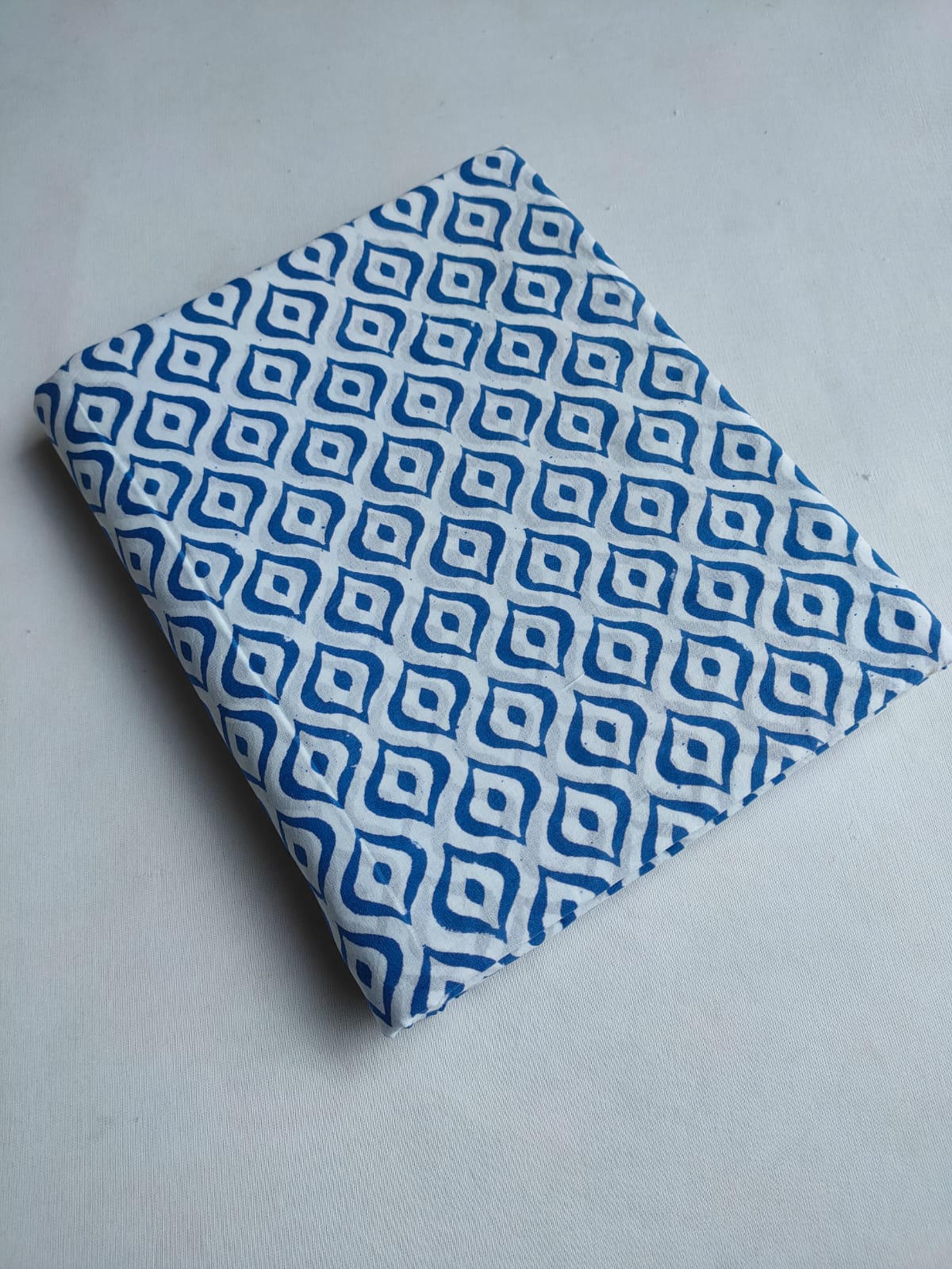White Blue Geometric Diamond Jaipuri Block Print Pure Cotton Fabric From Tulsi Prints