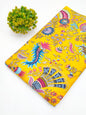 Yellow Peacock Motif Screen Print Pure Cotton Fabric