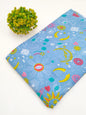 Sky Blue Celestial Screen Print Pure Cotton Fabric