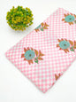 Pink Checkered Floral Screen Print Pure Cotton Fabric
