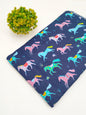 Navy Horse Print Screen Print Pure Cotton Fabric