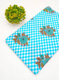 Sky Blue Floral Checkered Screen Print Pure Cotton Fabric