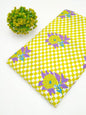 Yellow Checkered Floral Screen Print Pure Cotton Fabric