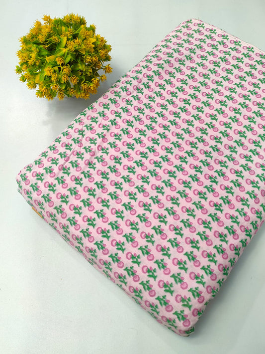 Pink Floral Screen Print Pure Cotton Fabric From Tulsi Prints