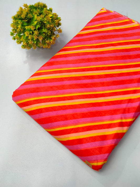 Red and Pink Striped Screen Print Pure Cotton Fabric From Tulsi Prints