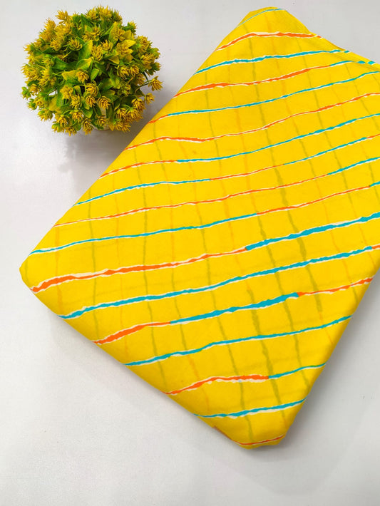 Bright Yellow Geometric Screen Print Pure Cotton Fabric From Tulsi Prints