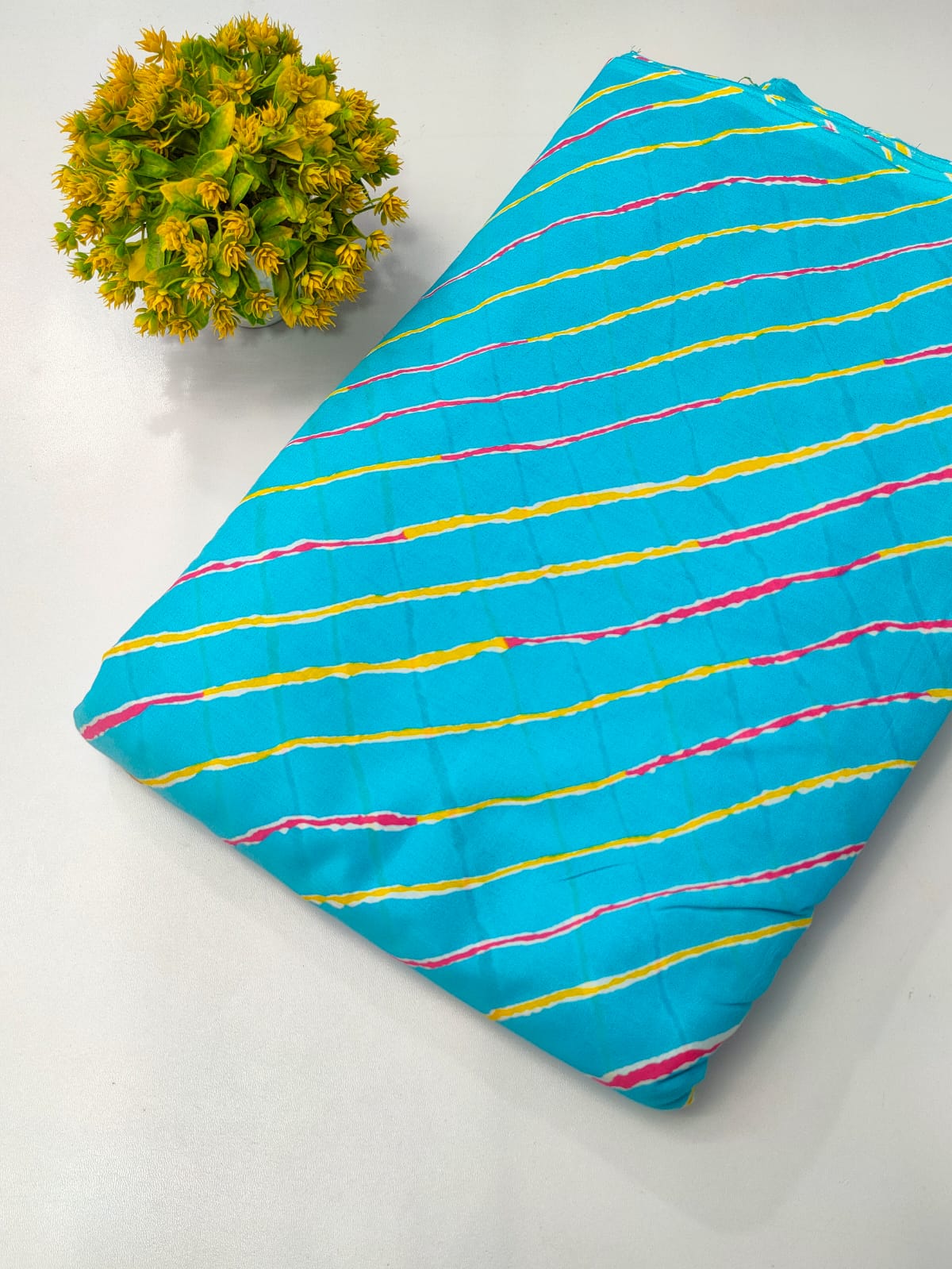Turquoise Striped Screen Print Pure Cotton Fabric From Tulsi Prints