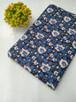 Navy Blue Floral Screen Print Pure Cotton Fabric From Tulsi Prints