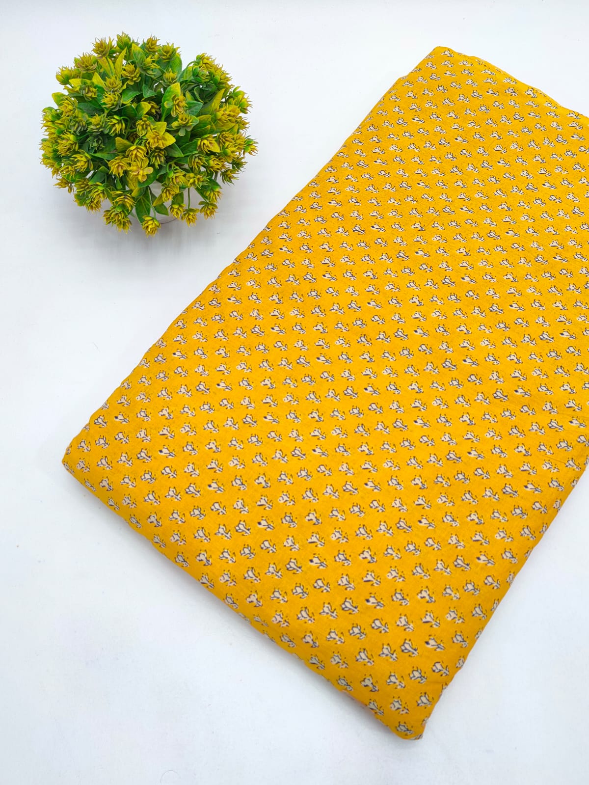 Yellow Small Buti Screen Print Pure Cotton Fabric From Tulsi Prints