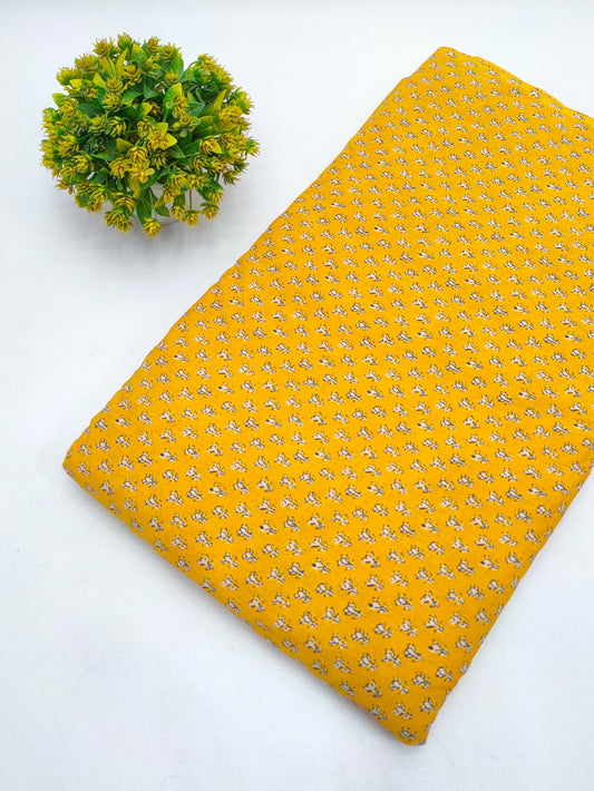 Yellow Small Buti Screen Print Pure Cotton Fabric From Tulsi Prints