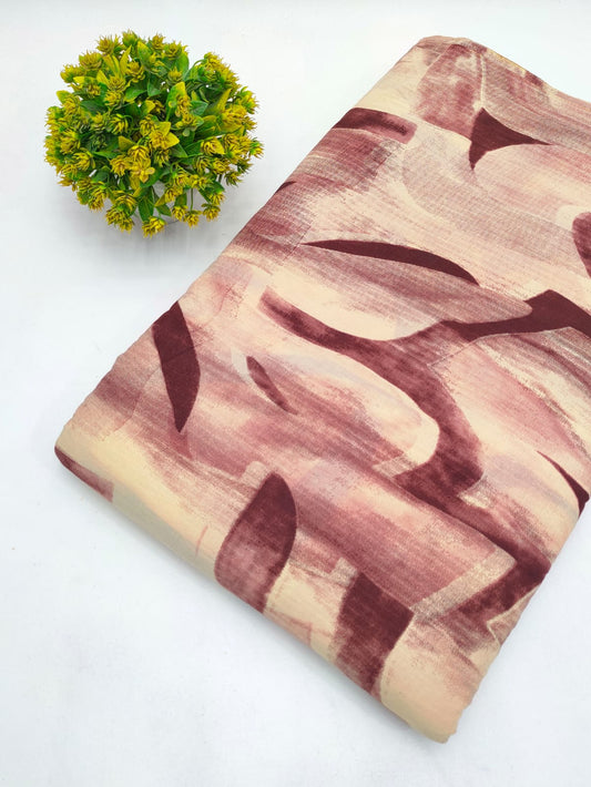 Beige And Maroon Abstract Screen Print Pure Cotton Fabric From Tulsi Prints