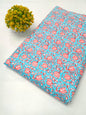 Close-up of Sky Blue Floral Screen Print Pure Cotton Fabric from Tulsi Prints