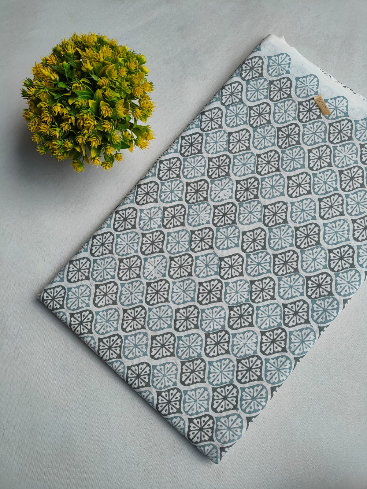 White Grey Geometric Booti Sanganeri Hand Block Print Pure Cotton Fabric From Tulsi Prints