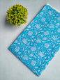 Bright Blue Floral Vine Sanganeri Hand Block Print Pure Cotton Fabric From Tulsi Prints