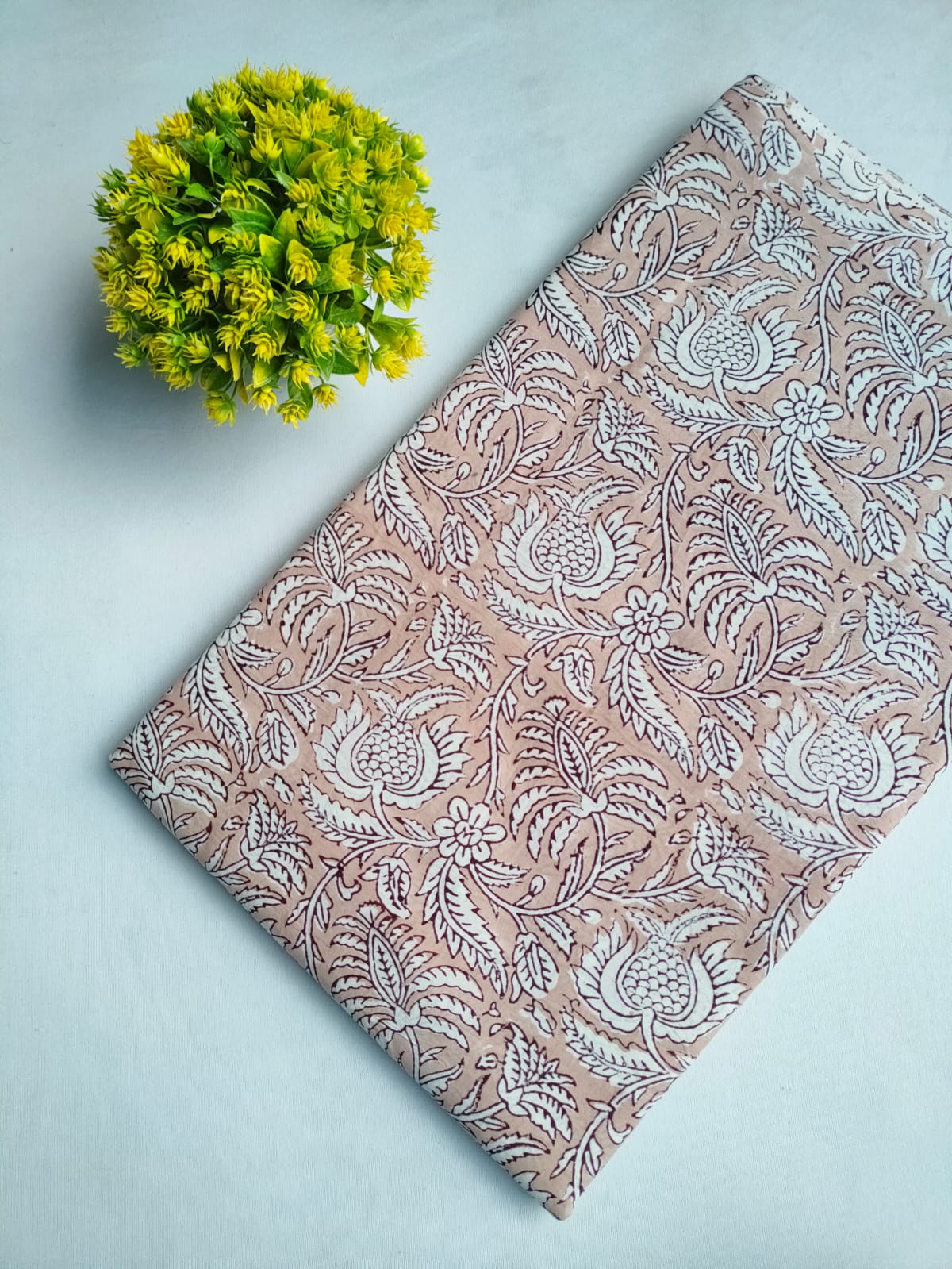 Beige Floral Vine Sanganeri Hand Block Print Pure Cotton Fabric From Tulsi Prints