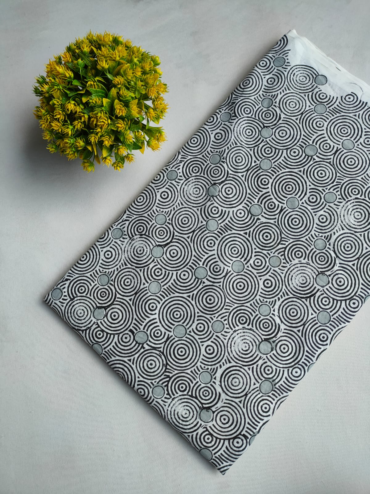 White And Black Concentric Circles Sanganeri Print Pure Cotton Fabric From Tulsi Prints