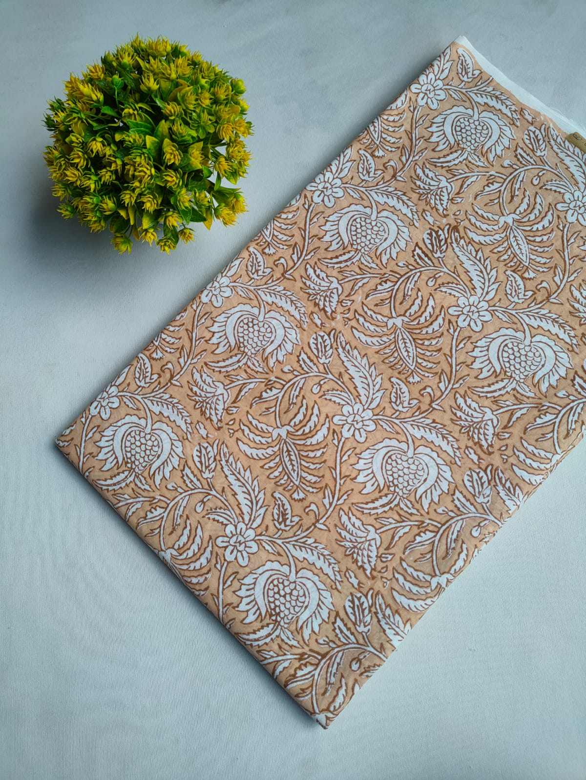 Beige Floral Vine Sanganeri Hand Block Print Pure Cotton Fabric From Tulsi Prints