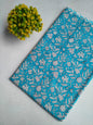 Turquoise Blue Floral Vine Jaipuri Hand Block Print Pure Cotton Fabric From Tulsi Prints