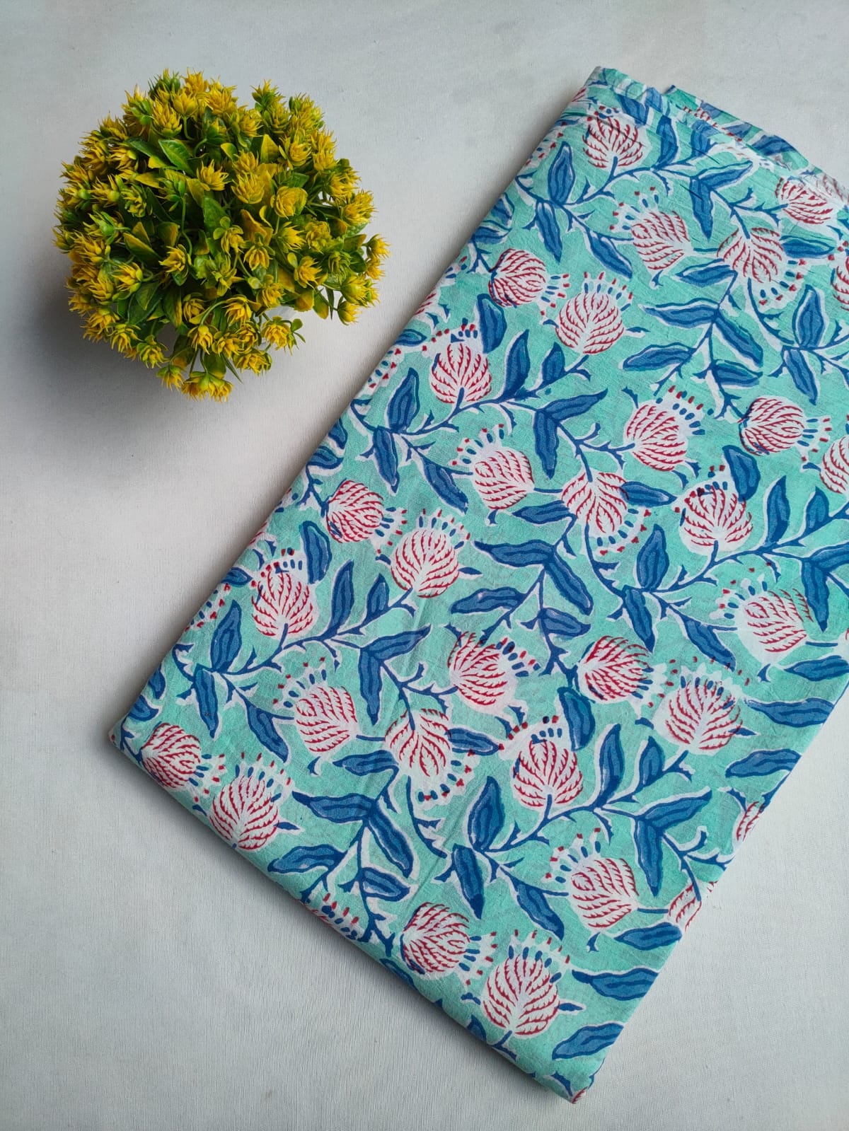Mint Green Floral Vine Sanganeri Hand Block Print Pure Cotton Fabric Fabric From Tulsi Prints