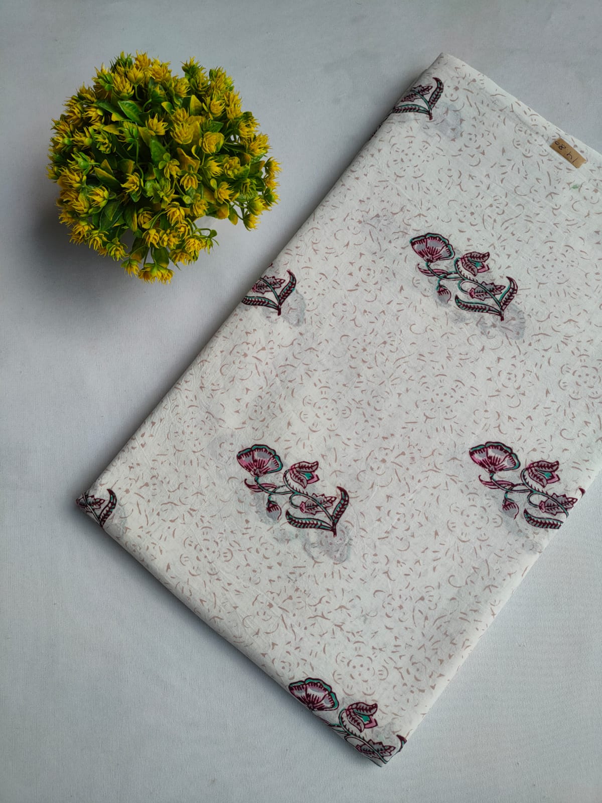 Off White Floral Vine Sanganeri Block Print Pure Cotton Fabric From Tulsi Prints