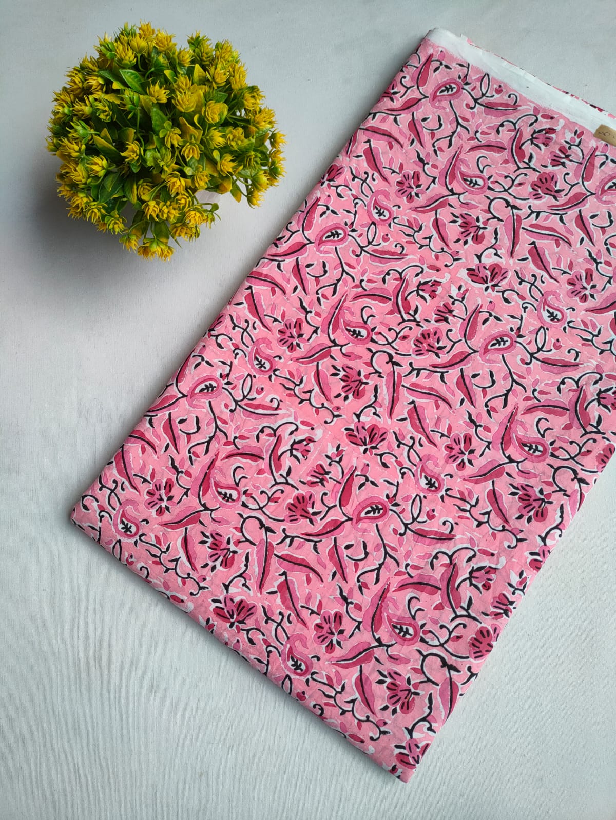Pink Floral Vine Sanganeri Hand Block Print Pure Cotton Fabric From Tulsi Prints