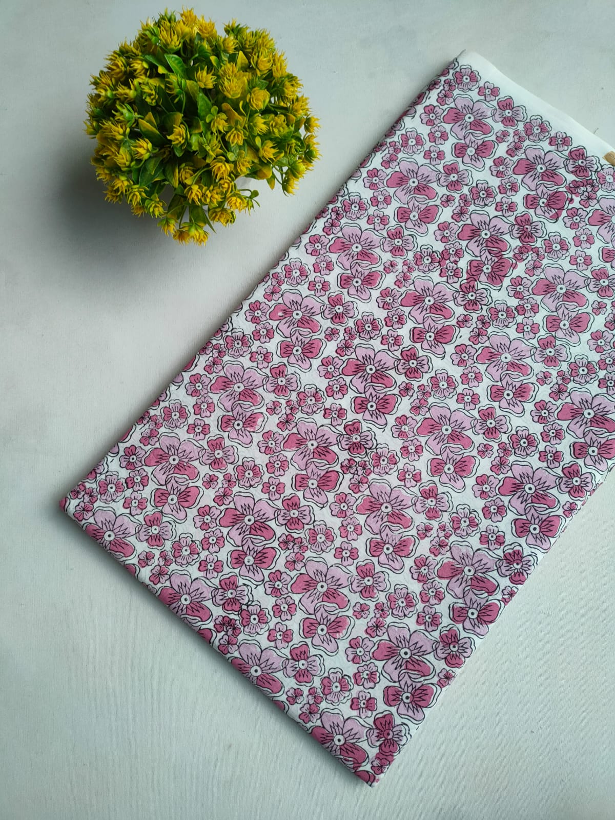White Pink Floral Sanganeri Hand Block Print Pure Cotton Fabric From Tulsi Prints