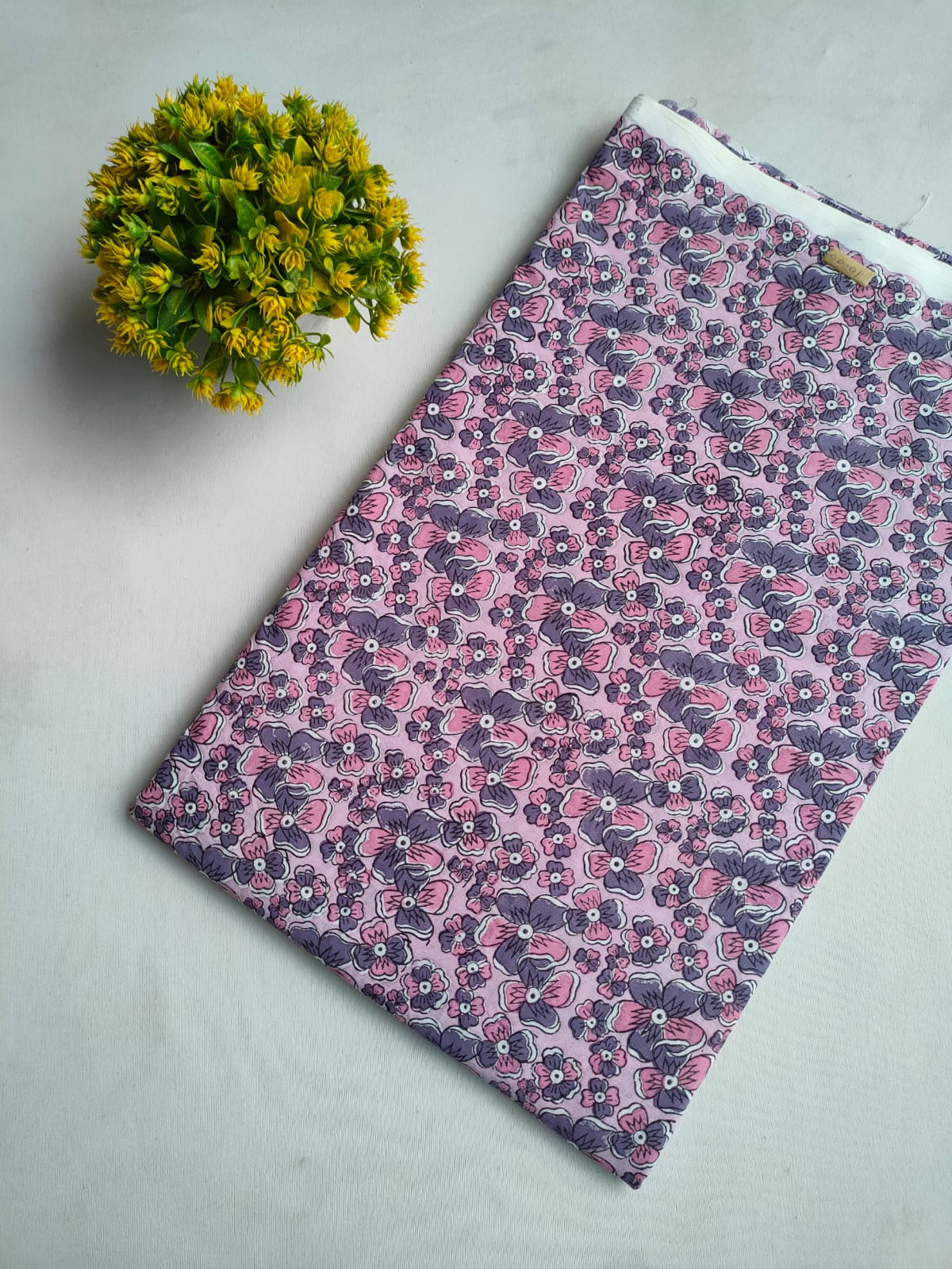 Lavender Floral Block Print Pure Cotton Fabric From Tulsi Prints
