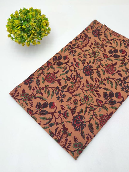 Terracotta Floral Sanganeri Hand Block Print Cotton Fabric From Tulsi Prints
