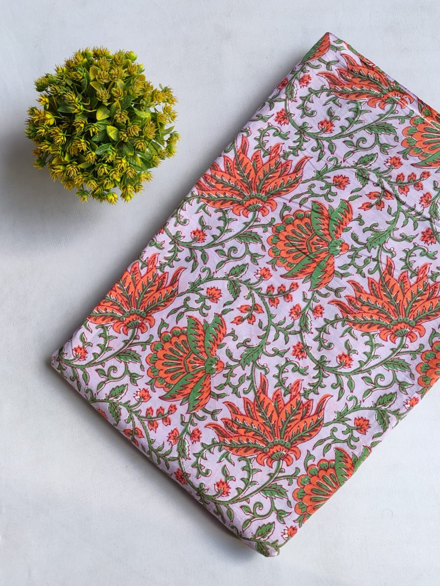 Hand Block Printed Pure Cotton Fabric In Running Length - JBRHS17