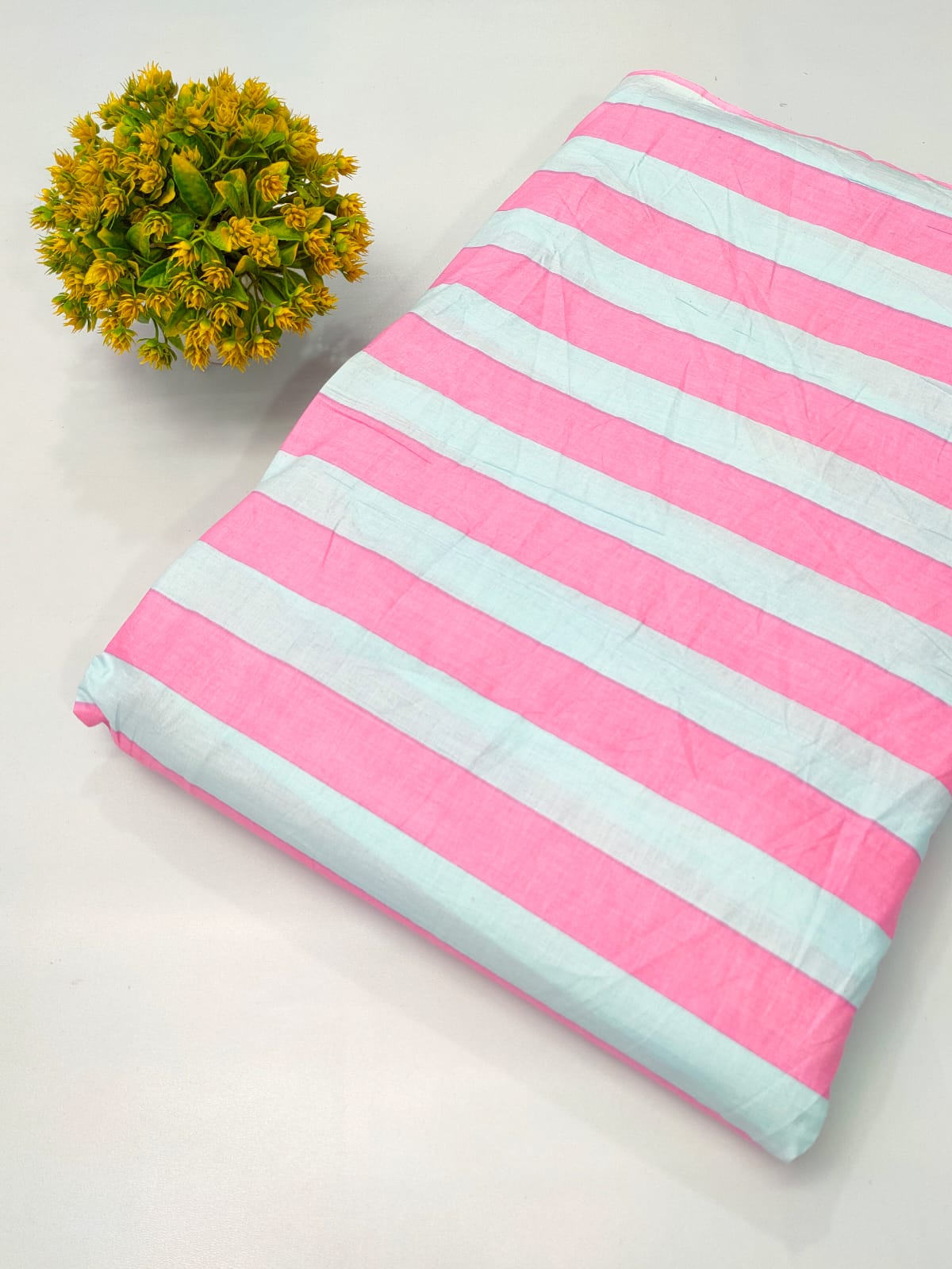 Pink and Light Blue Striped Screen Print Pure Cotton Fabric From Tulsi Prints