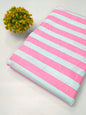 Pink and Light Blue Striped Screen Print Pure Cotton Fabric From Tulsi Prints