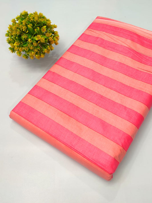 Coral and Pink Striped Screen Print Pure Cotton Fabric From Tulsi Prints