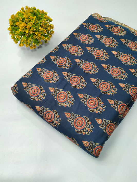 Navy Blue Paisley Screen Print Pure Cotton Fabric From Tulsi Prints