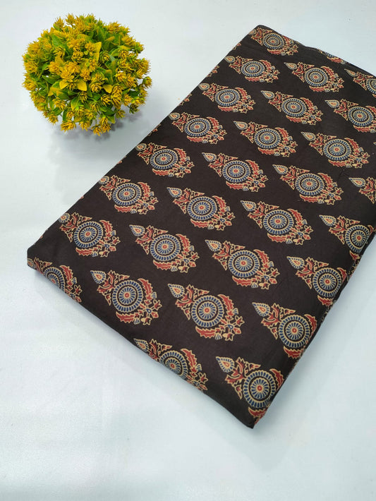 Brown Paisley Screen Print Pure Cotton Fabric From Tulsi Prints